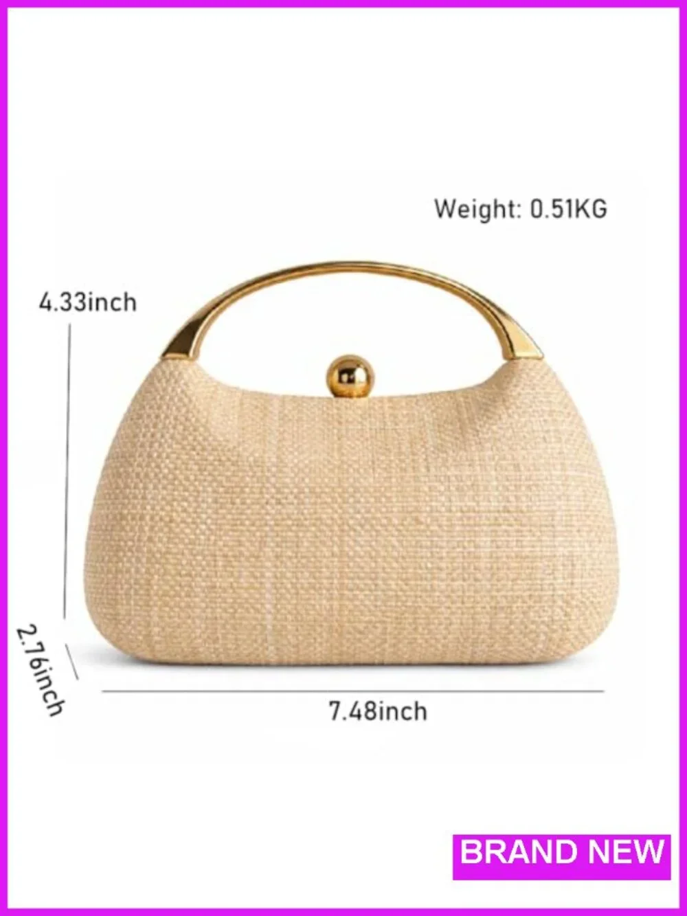 Straw Clutch Handbag with Chain Woven Shoulder Crossbody Purse